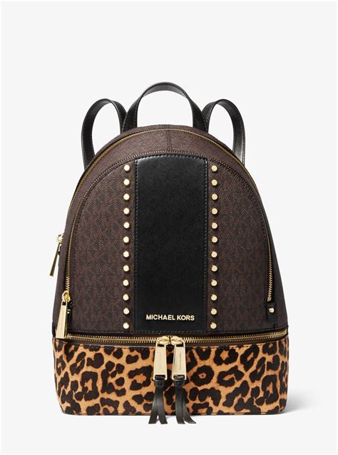 michael kors rhea leopard print backpack|Michael Kors rhea studded backpack.